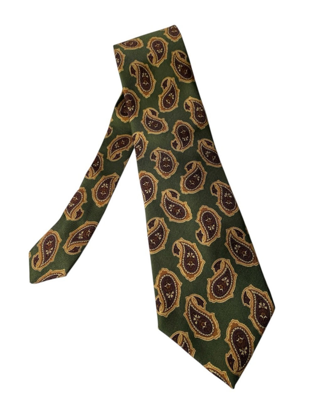 70s Style Classic Paisley Dark Olive Green Silk Tie Handmaid in Canada 🇨🇦